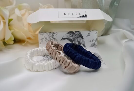 100% Mulberry zīda matu gumiju komplekts - S izmērs (Balta+Miesaskrāsas+Navy tumši zila)